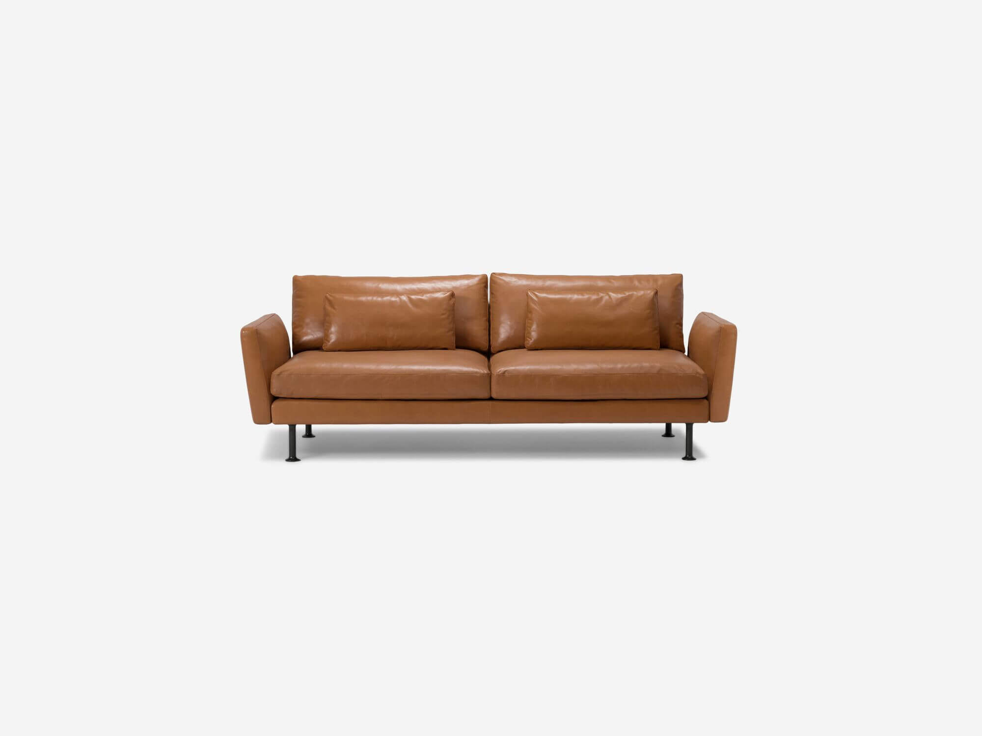 Front view of modern brown leather sofa